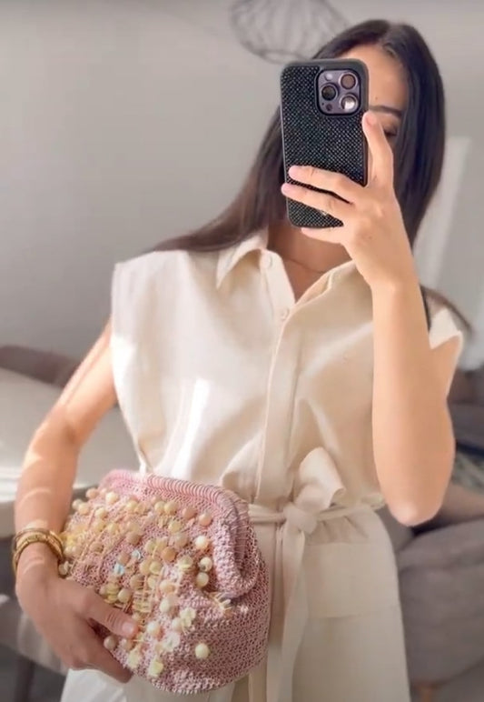 We Are Crocheting A Rose Pink Clutch Bag