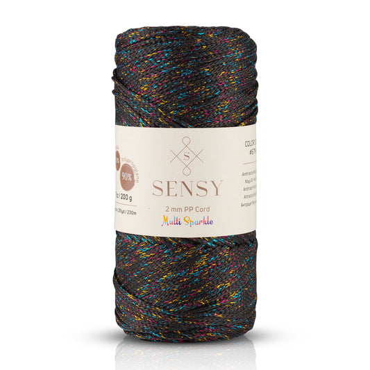 Sensy Premium 2mm Multi Sparkle - 251 yards 90% Polypropylene / 10% Polyester Macrame Cord