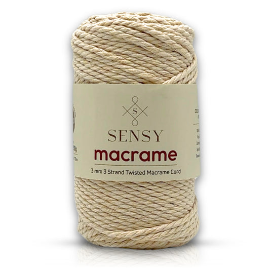Sensy Premium 3mm - 82 yards 100% Cotton 3 Strand Twisted Macrame Cord