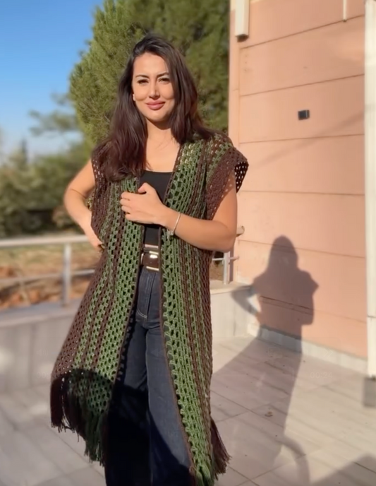 Crochet Cardigan Tutorial with Green and Brown Sensy’s Softee Baby Yarn