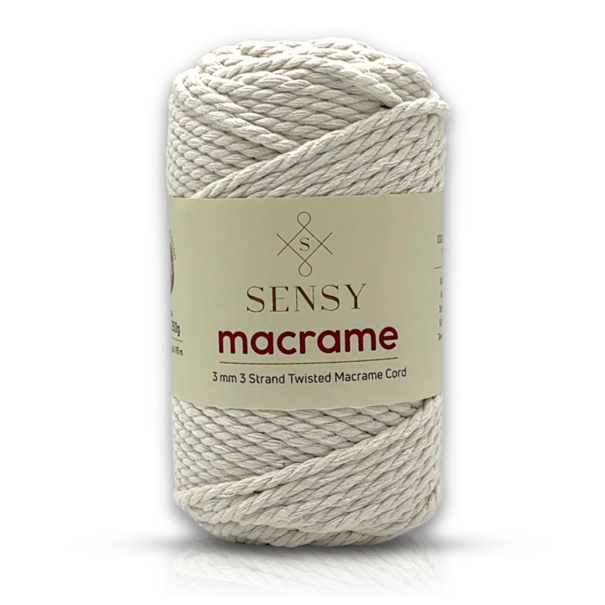 Sensy Premium 3mm - 82 yards 100% Cotton 3 Strand Twisted Macrame Cord